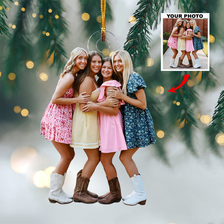 Cheers To Us - Personalized Photo Mica Ornament - Christmas Gift For Friends, Besties, Sisters