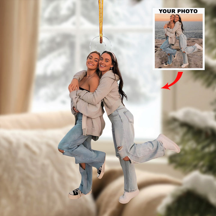 Cheers To Us - Personalized Photo Mica Ornament - Christmas Gift For Friends, Besties, Sisters