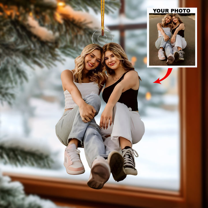 Cheers To Us - Personalized Photo Mica Ornament - Christmas Gift For Friends, Besties, Sisters