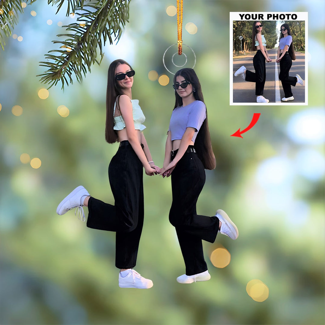 Cheers To Us - Personalized Photo Mica Ornament - Christmas Gift For Friends, Besties, Sisters