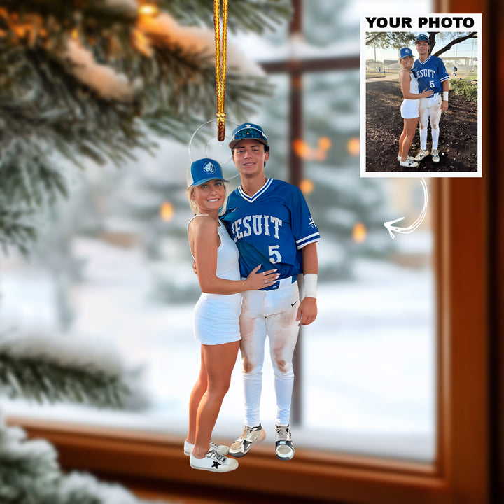 Love In The Field- Personalized Photo Mica Ornament - Christmas Gift For Baseball Lovers