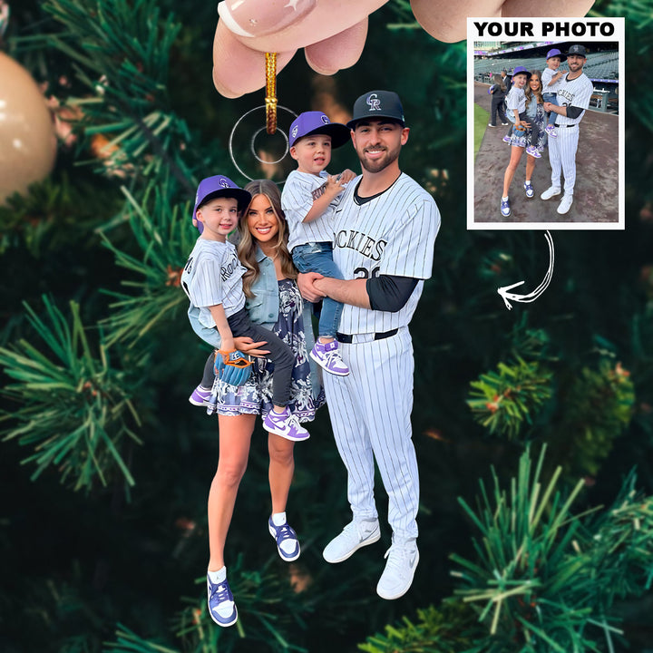 Home Run Family - Personalized Photo Mica Ornament - Christmas Gift For Baseball Lovers