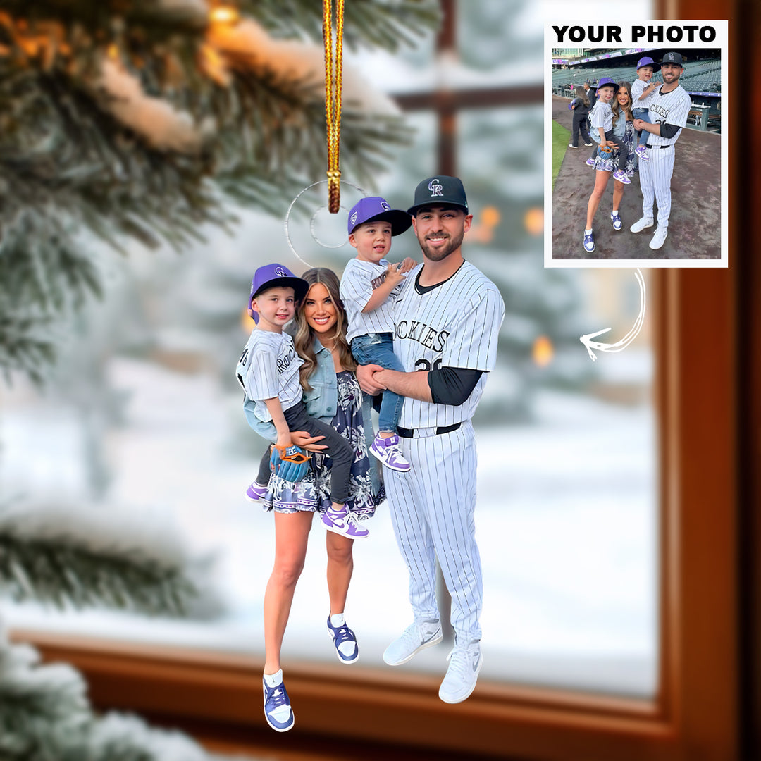 Home Run Family - Personalized Photo Mica Ornament - Christmas Gift For Baseball Lovers