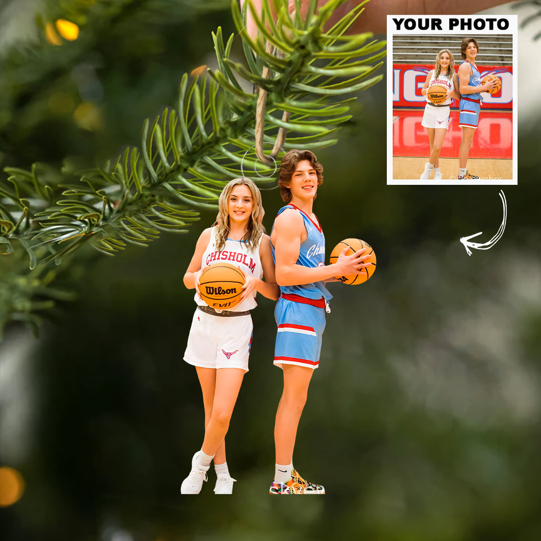 Game Day Duo - Personalized Photo Mica Ornament - Christmas Gift For Family Members, Kids, Basketball Lovers