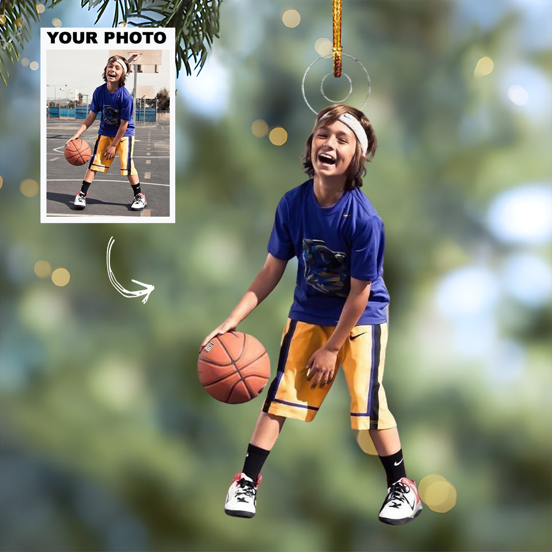 Joy Of The Game - Personalized Photo Mica Ornament - Christmas Gift For Family Members, Kids, Basketball Lovers