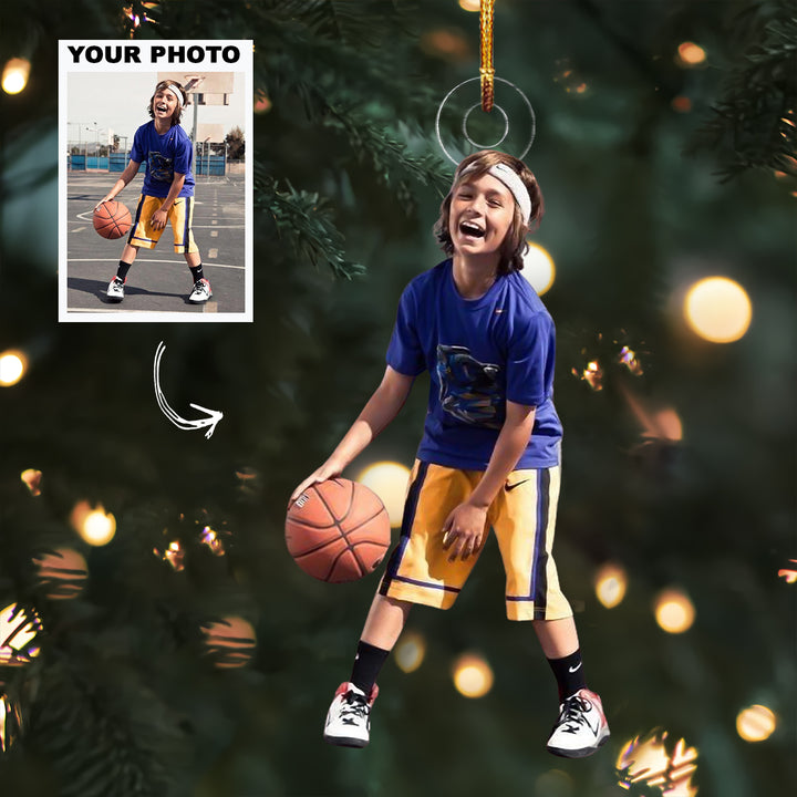 Focus on Training - Personalized Photo Mica Ornament - Christmas Gift For Family Members, Kids, Basketball Lovers