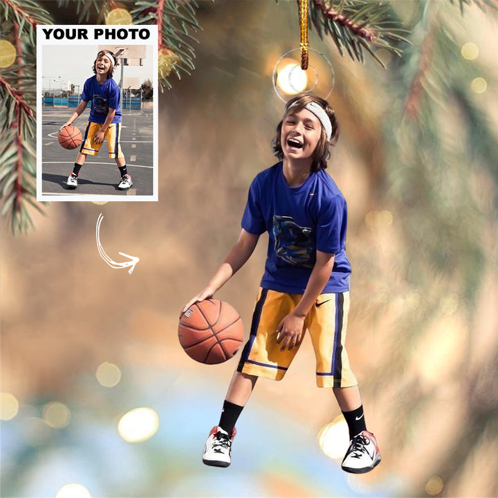 Joy Of The Game - Personalized Photo Mica Ornament - Christmas Gift For Family Members, Kids, Basketball Lovers