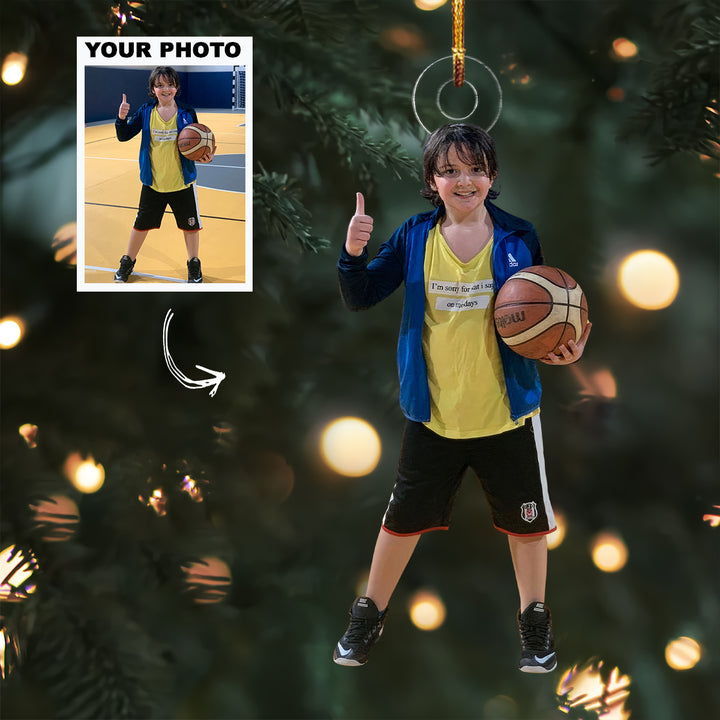 Victory Pose - Personalized Photo Mica Ornament - Christmas Gift For Family Members, Kids, Basketball Lovers