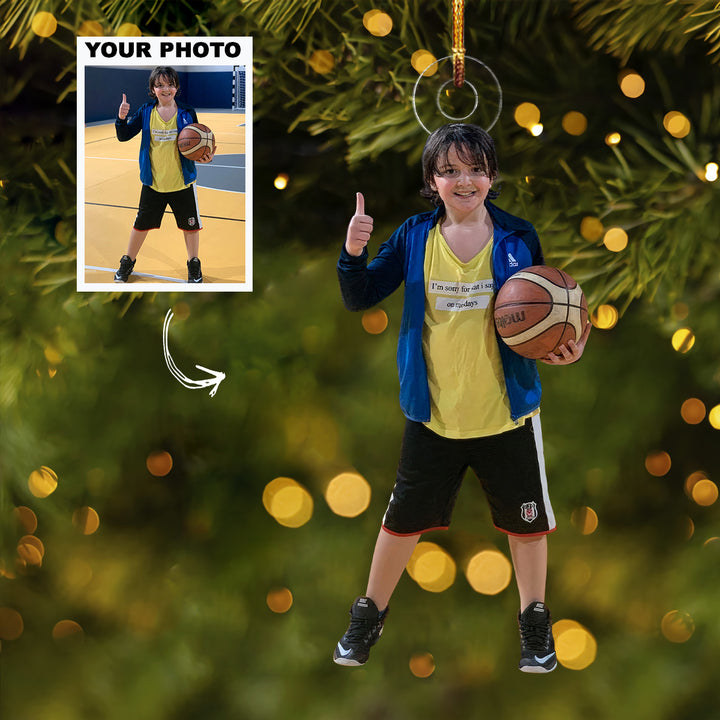 Victory Pose - Personalized Photo Mica Ornament - Christmas Gift For Family Members, Kids, Basketball Lovers