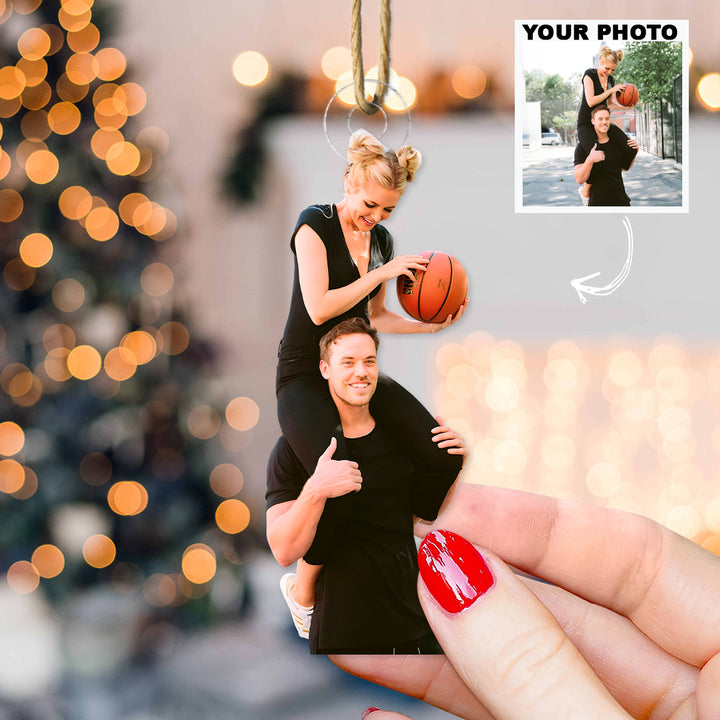 Couple Basketball Moment - Personalized Photo Mica Ornament - Christmas Gift For Family Members, Kids, Basketball Lovers