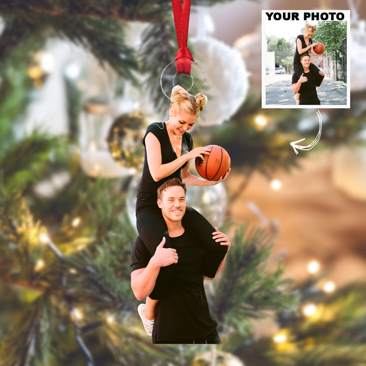Couple Basketball Moment - Personalized Photo Mica Ornament - Christmas Gift For Family Members, Kids, Basketball Lovers