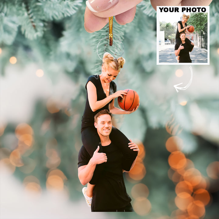 Couple Basketball Moment - Personalized Photo Mica Ornament - Christmas Gift For Family Members, Kids, Basketball Lovers
