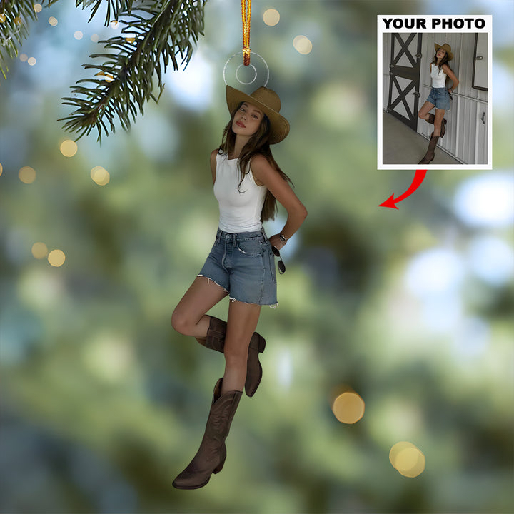 Western Cowgirl Charm - Personalized Photo Mica Ornament - Christmas Gift For Country Girls
