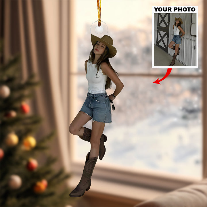Western Cowgirl Charm - Personalized Photo Mica Ornament - Christmas Gift For Country Girls