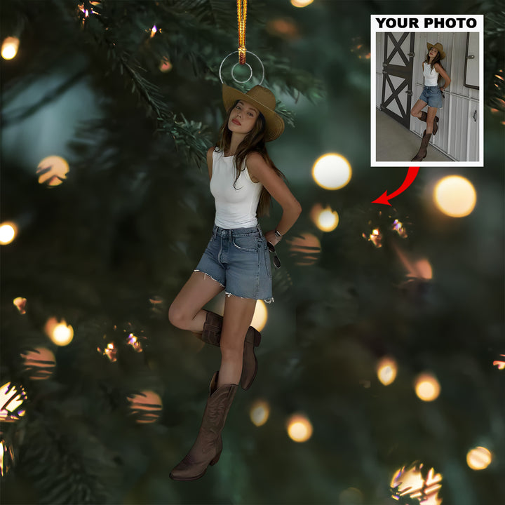 Western Cowgirl Charm - Personalized Photo Mica Ornament - Christmas Gift For Country Girls