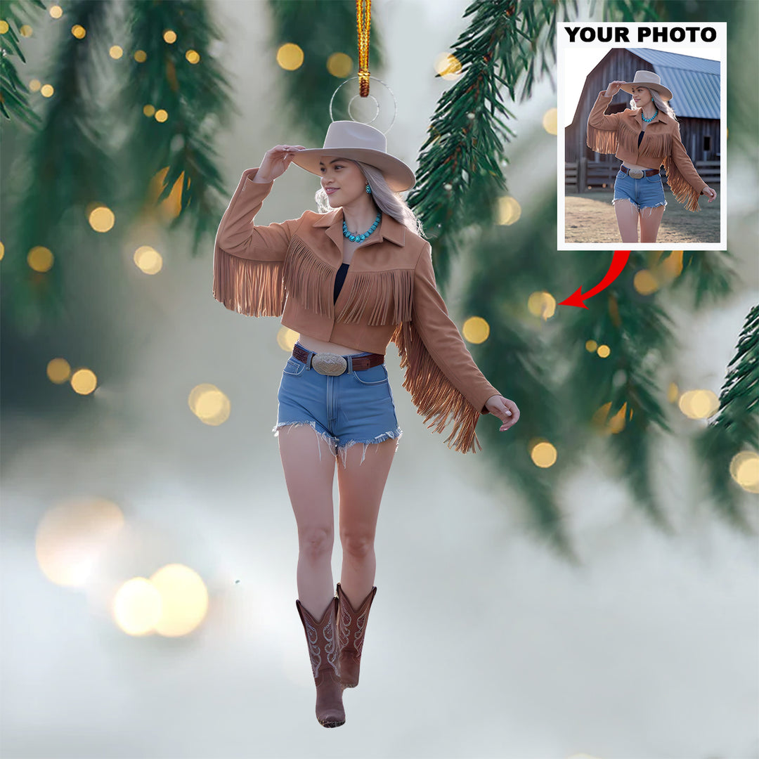 Boho Western Style - Personalized Photo Mica Ornament - Christmas Gift For Country Girls