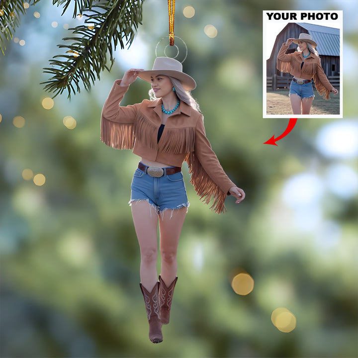 Boho Western Style - Personalized Photo Mica Ornament - Christmas Gift For Country Girls