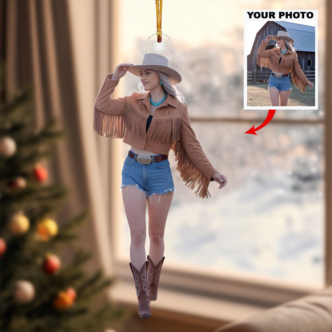 Boho Western Style - Personalized Photo Mica Ornament - Christmas Gift For Country Girls