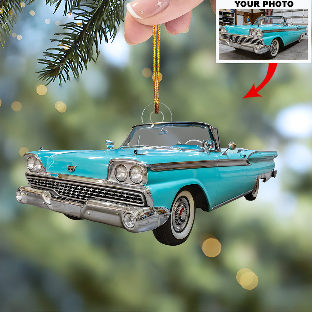 Retro Wheels - Personalized Photo Mica Ornament - Christmas Gift For Car Lovers, Family Members