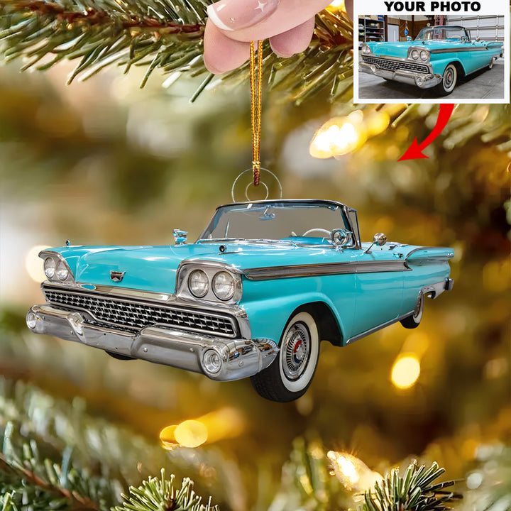 Retro Wheels - Personalized Photo Mica Ornament - Christmas Gift For Car Lovers, Family Members