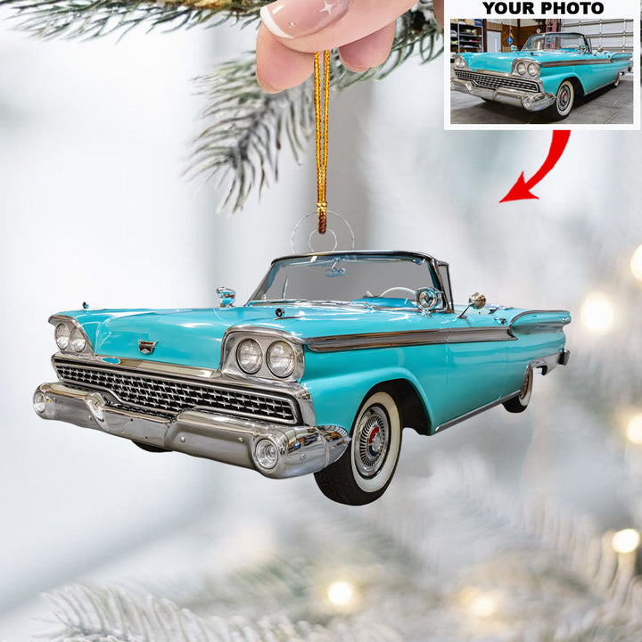 Retro Wheels - Personalized Photo Mica Ornament - Christmas Gift For Car Lovers, Family Members