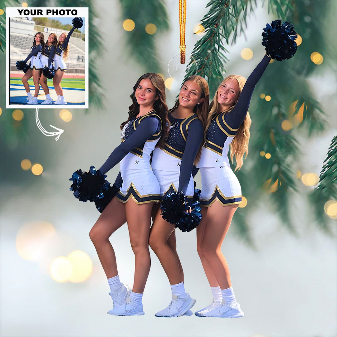 Go Team Go - Personalized Photo Mica Ornament - Customized Your Photo Ornament - Christmas Gift For Cheerleaders, Cheer Team, Friends