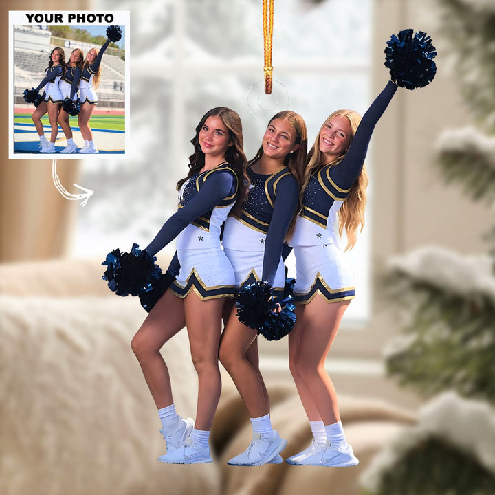 Go Team Go - Personalized Photo Mica Ornament - Customized Your Photo Ornament - Christmas Gift For Cheerleaders, Cheer Team, Friends