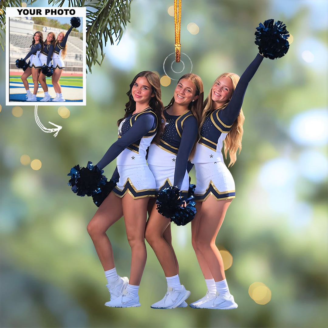 Go Team Go - Personalized Photo Mica Ornament - Customized Your Photo Ornament - Christmas Gift For Cheerleaders, Cheer Team, Friends