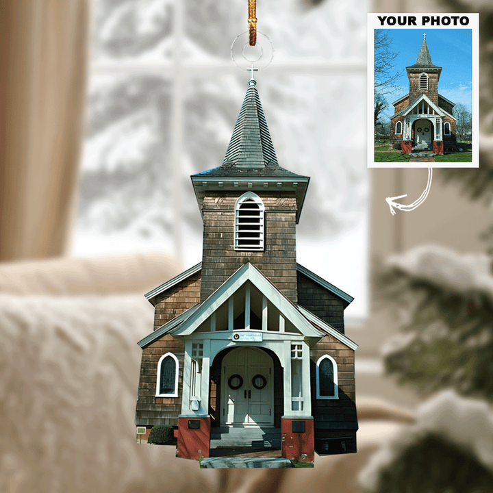 Church - Personalized Photo Mica Ornament - Christmas Gift For Family, Family Members