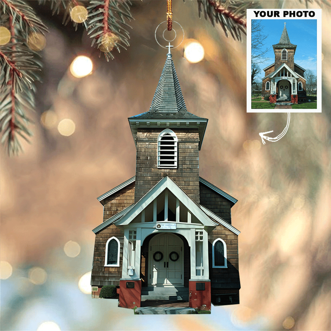 Church - Personalized Photo Mica Ornament - Christmas Gift For Family, Family Members