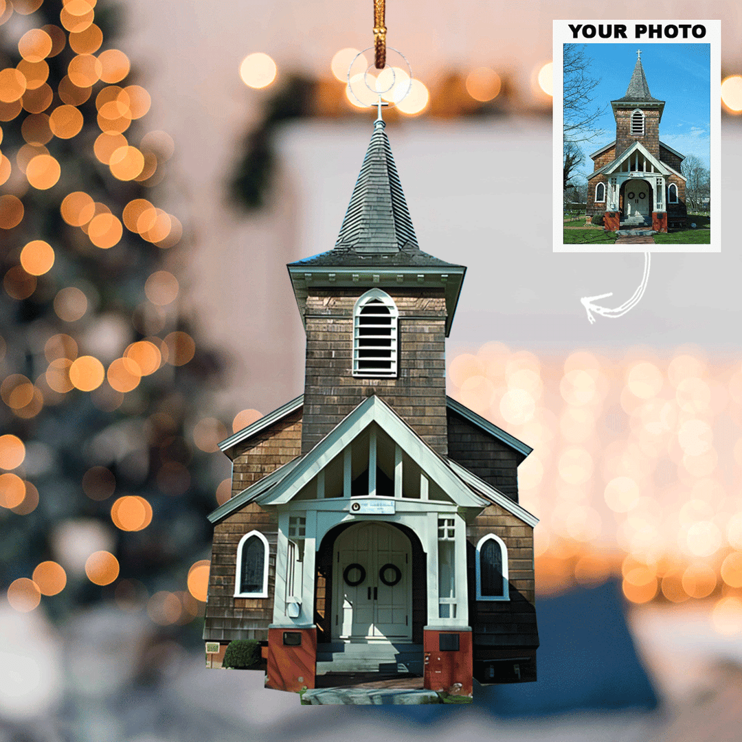 Church - Personalized Photo Mica Ornament - Christmas Gift For Family, Family Members