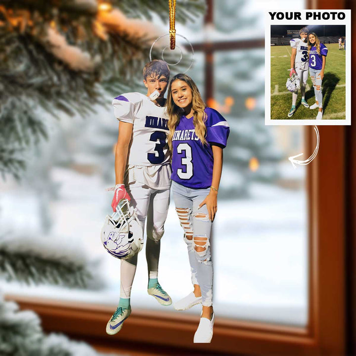 Kick Off Our Love - Personalized Photo Mica Ornament - Christmas Gift For Family Members, Couples And Sport Players
