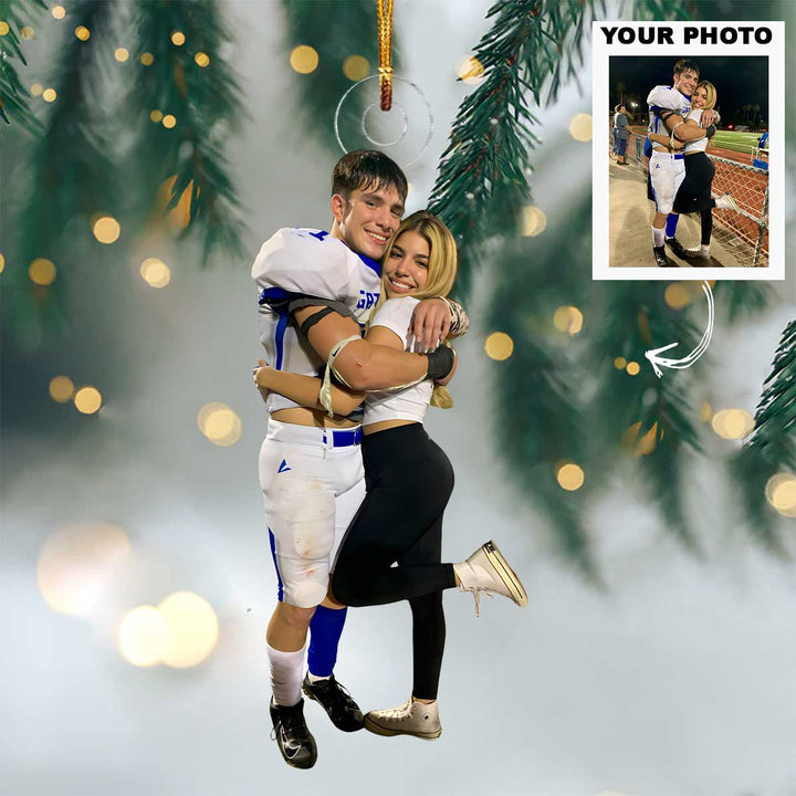 Kick Off Our Love - Personalized Photo Mica Ornament - Christmas Gift For Family Members, Couples And Sport Players