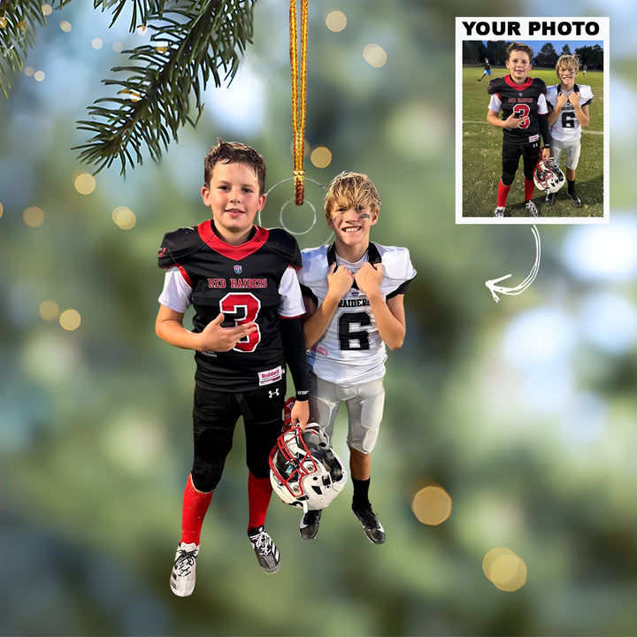 Little Gridiron Star - Personalized Photo Mica Ornament - Christmas Gift For Family Members, Sport Lovers