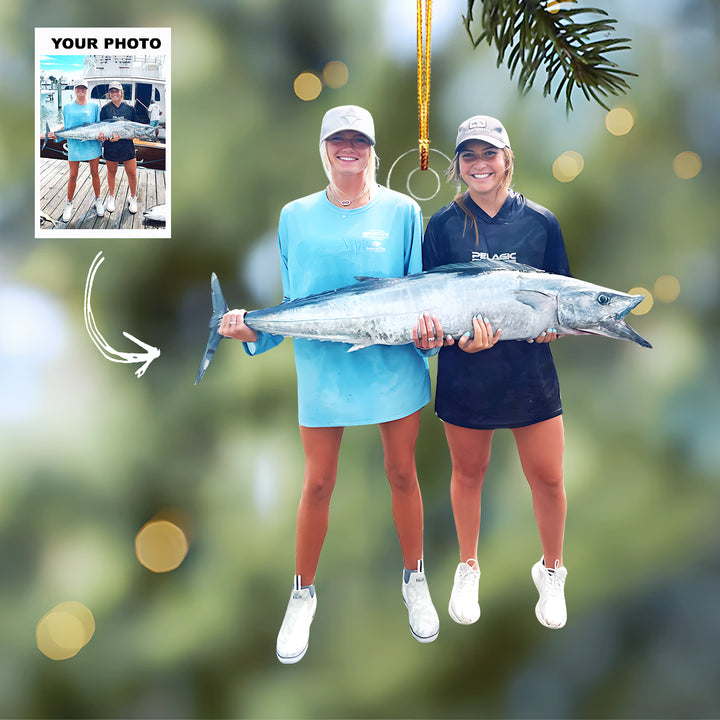 Holiday Catch - Personalized Photo Mica Ornament - Christmas Gift For Fishing Lover