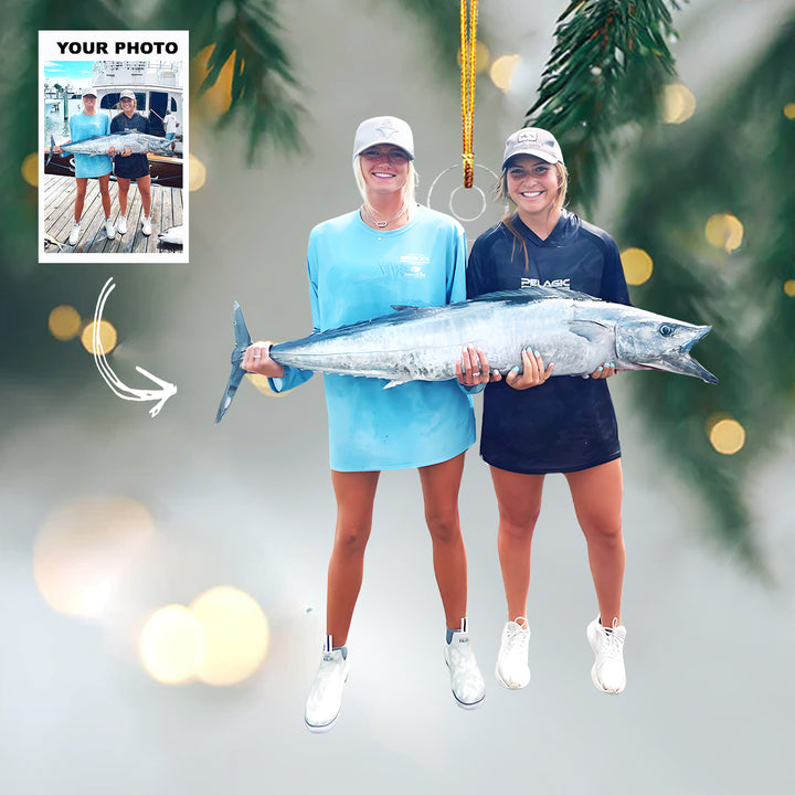 Holiday Catch - Personalized Photo Mica Ornament - Christmas Gift For Fishing Lover