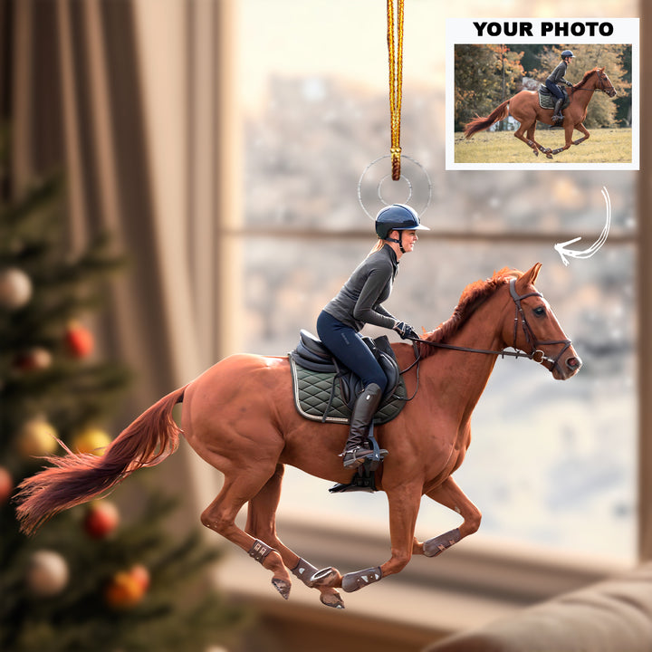 Christmas Ride - Personalized Photo Mica Ornament - Customized Photo Ornament - Christmas Gift For Horse Lovers, Horse Riding Lovers