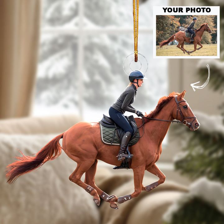 Christmas Ride - Personalized Photo Mica Ornament - Customized Photo Ornament - Christmas Gift For Horse Lovers, Horse Riding Lovers
