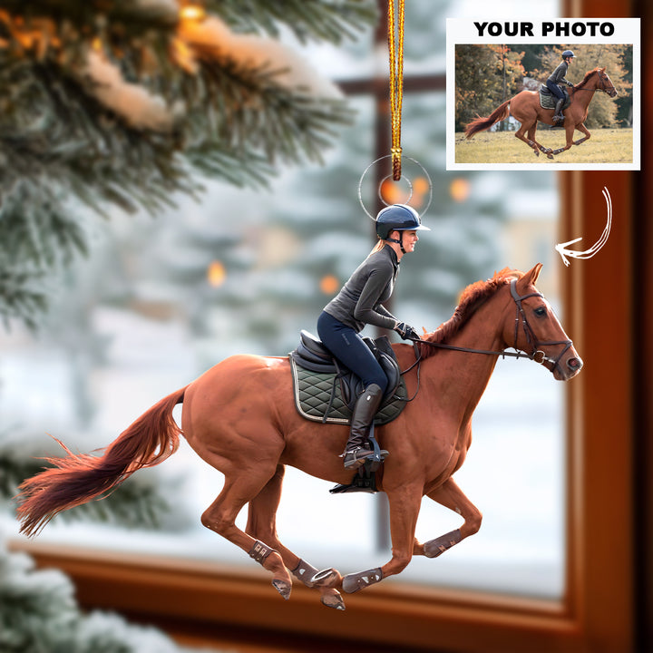 Christmas Ride - Personalized Photo Mica Ornament - Customized Photo Ornament - Christmas Gift For Horse Lovers, Horse Riding Lovers
