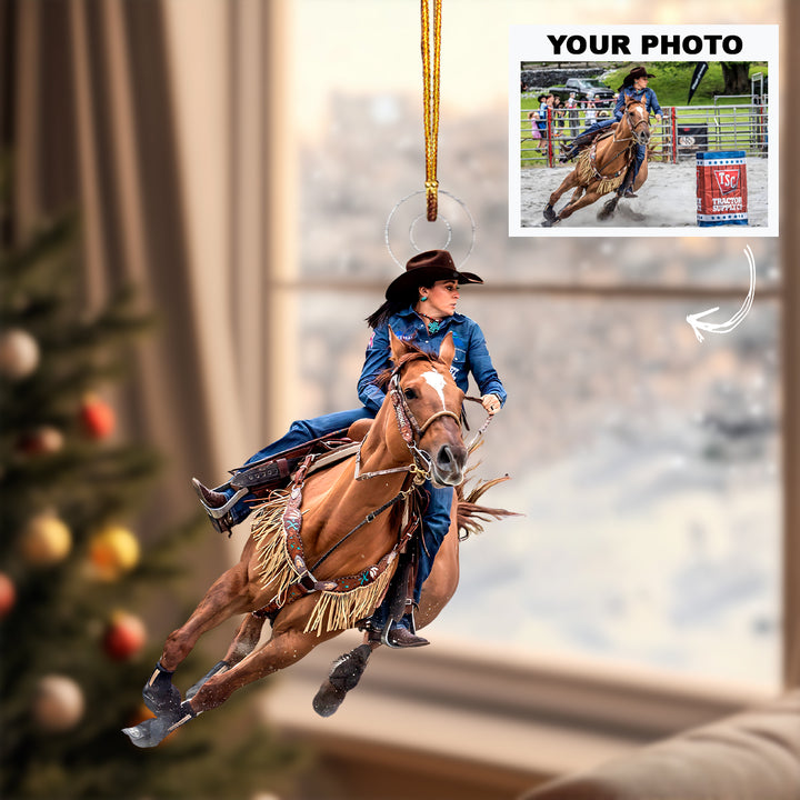 Holly Jolly Horse - Personalized Photo Mica Ornament - Customized Photo Ornament - Christmas Gift For Horse Lovers, Horse Riding Lovers