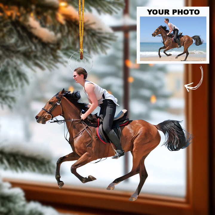 Festive Hooves - Personalized Photo Mica Ornament - Customized Photo Ornament - Christmas Gift For Horse Lovers, Horse Riding Lovers