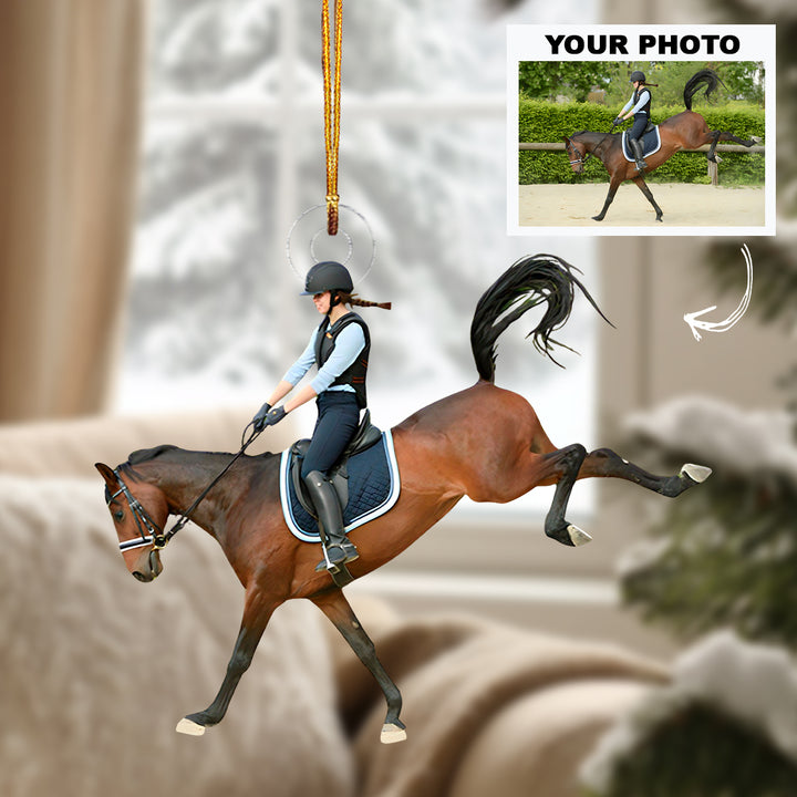 Holiday Ride - Personalized Photo Mica Ornament - Customized Photo Ornament - Christmas Gift For Horse Lovers, Horse Riding Lovers