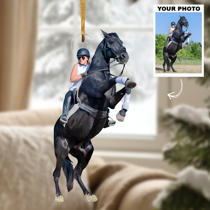 Ride With Heart - Personalized Photo Mica Ornament - Customized Photo Ornament - Christmas Gift For Horse Lovers, Horse Riding Lovers