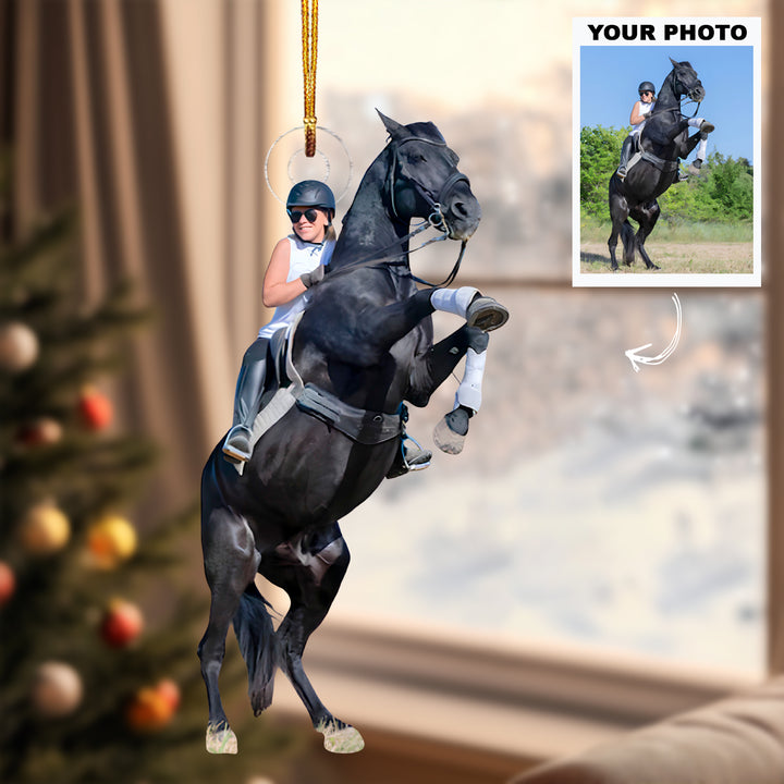 Ride With Heart - Personalized Photo Mica Ornament - Customized Photo Ornament - Christmas Gift For Horse Lovers, Horse Riding Lovers