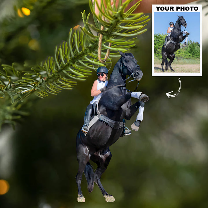 Ride With Heart - Personalized Photo Mica Ornament - Customized Photo Ornament - Christmas Gift For Horse Lovers, Horse Riding Lovers