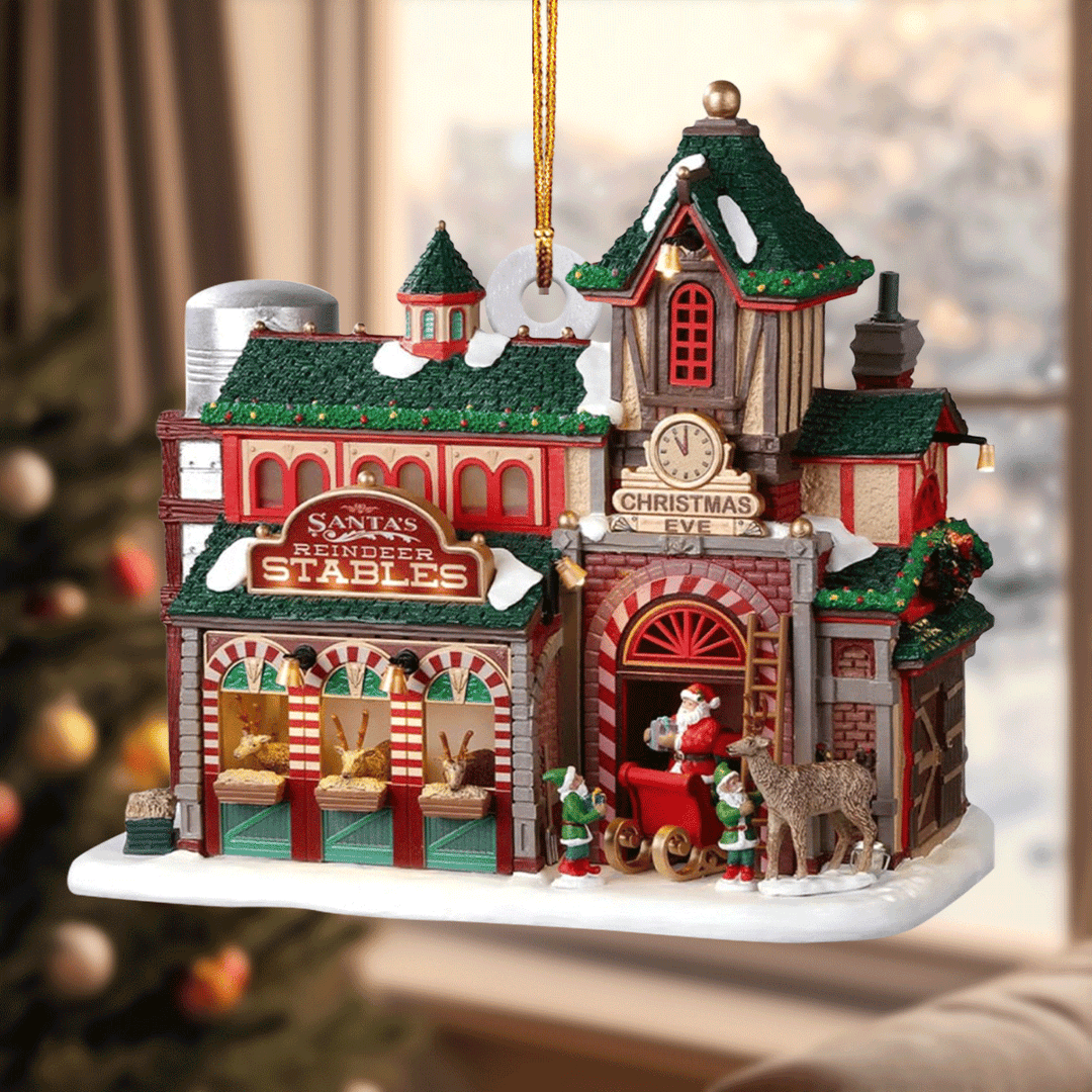Santa's Reindeer Stables Mica Ornament  NCU0TL023