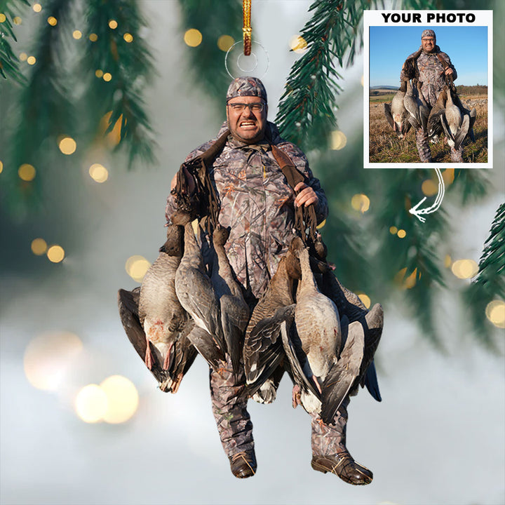 Goose Hunter Caricature - Personalized Photo Mica Ornament - Christmas Gift For Hunting Lovers
