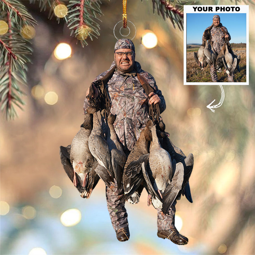 Goose Hunter Caricature - Personalized Photo Mica Ornament - Christmas Gift For Hunting Lovers