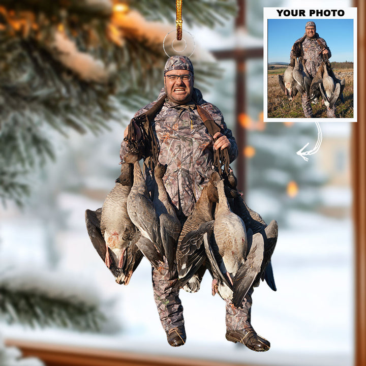 Goose Hunter Caricature - Personalized Photo Mica Ornament - Christmas Gift For Hunting Lovers