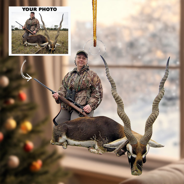 Antelope Hunter Woman - Personalized Photo Mica Ornament - Christmas Gift For Hunting Lovers